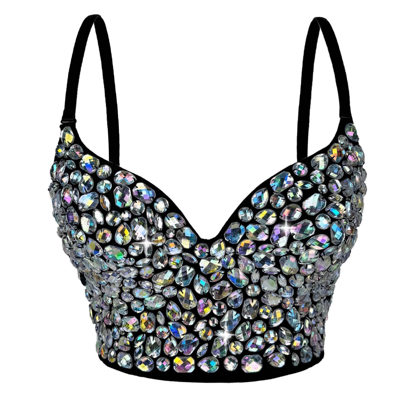 European and American Amazon Brilliant Diamond AB Colored Color Diamond Tube Top Deep V Chest Wrapping Stage Performance Sling Women's Bar Top