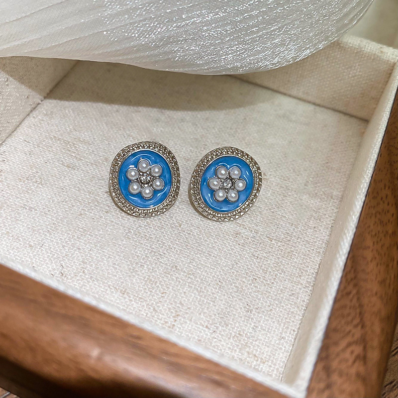 Flores azules vintage medievales pendientes de goteo de aceite ligero lujo alta sensación de joyería Yiwu fábrica al por mayor image 23