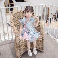 女の子のチャイナドレス 2023 新しいベビーエスニックスタイル漢服子供中国風のレトロなサマードレスプリンセスドレス