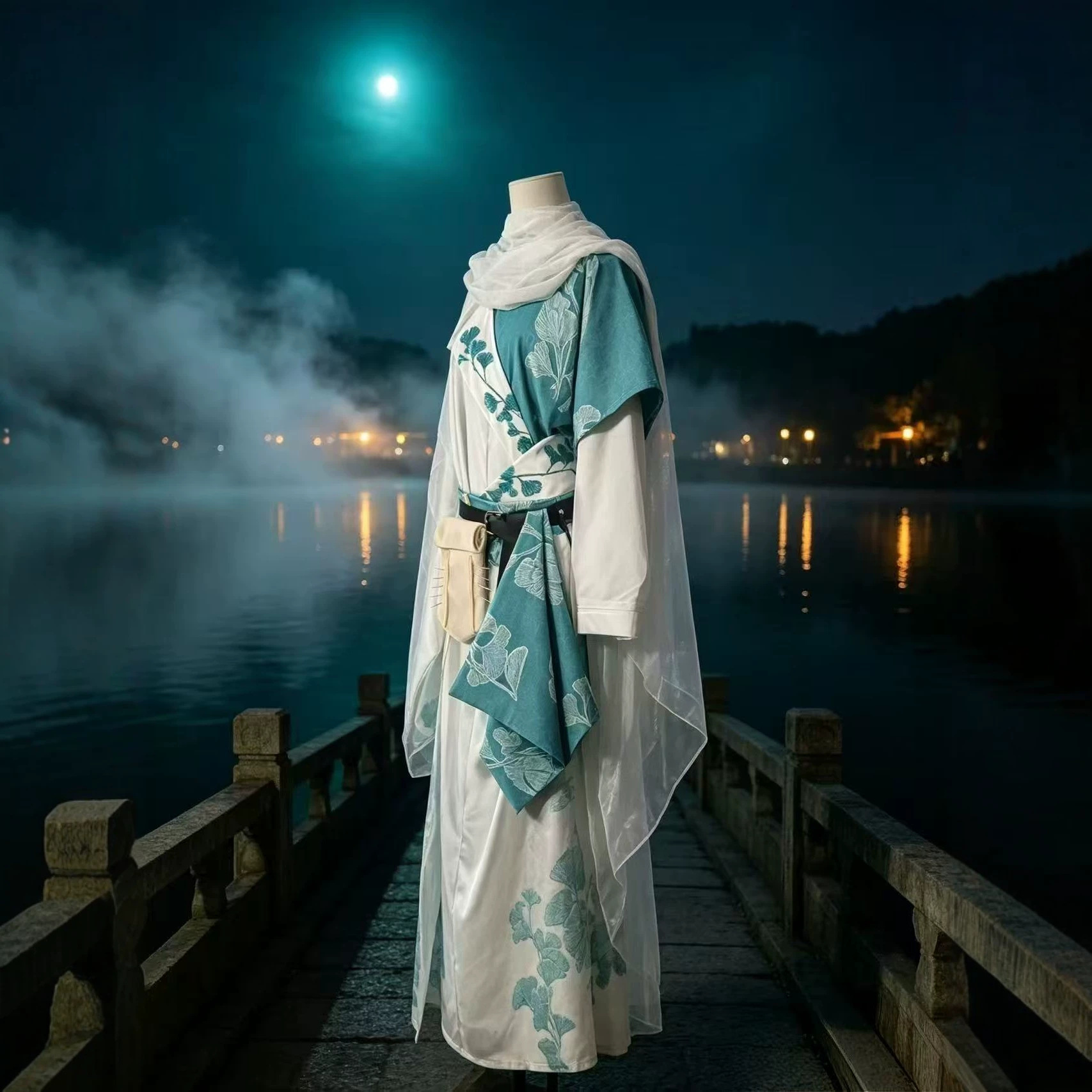 Chen Shen, a character from the game "Yan Yun Sixteen Sounds," is the subject of this cosplay outfit. This is a male costume featuring a Guan Yin needle design, inspired by the wuxia (chivalrous) genre and traditional Chinese Hanfu style