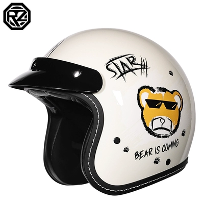 Motosiklet dəbilqələri, women's 3C certification 3/4 helmet winter - m-ivory-violent-bear