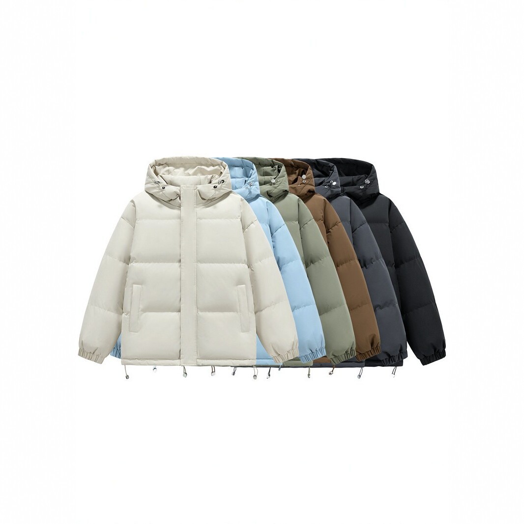 Hooded thickened cotton jacket for men, new winter solid color warm puffer coat, couple's loose-fitting sports cotton coat