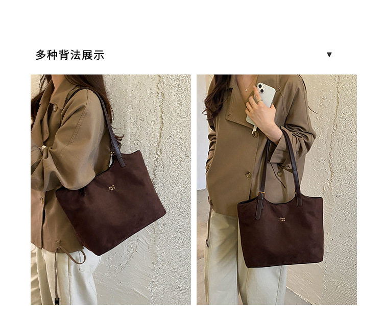 Túi tote nữ cỡ lớn phong cách retro, đựng nhiều đồ, có quai đeo vai và kẹp nách — Màu cà phê PU, PU đen, màu cà phê, đen chi tiết 7