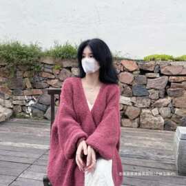 慵懒风V领针织开衫女宽松高级感温柔法式毛衣秋冬百搭韩版