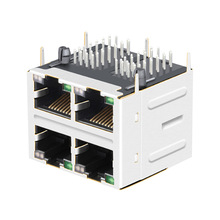 7499061000 厂家直销 2x2口网络接口 十兆百兆 RJ45连接器包铜壳