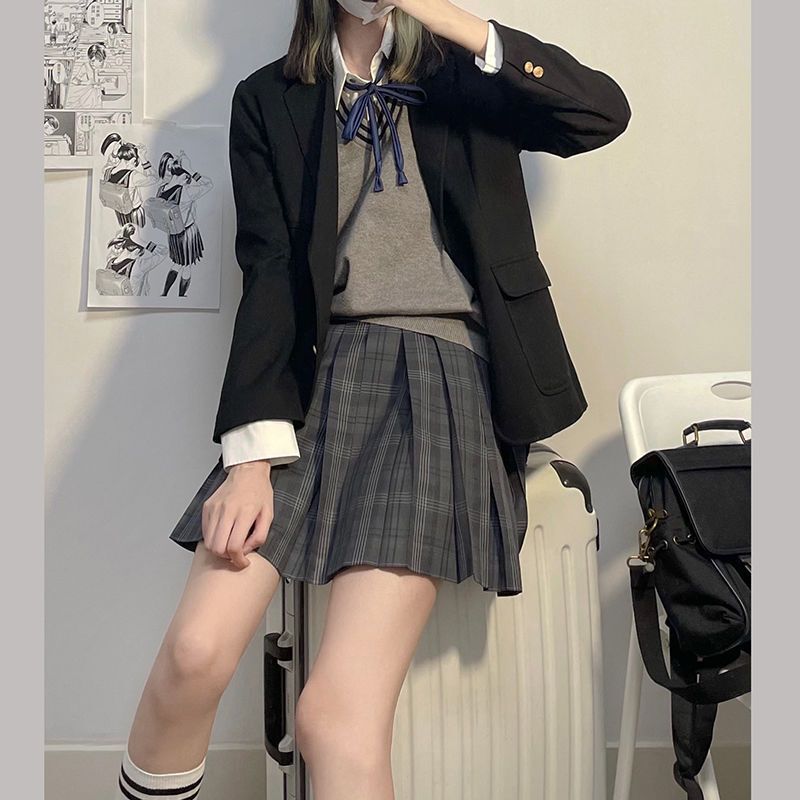 津御中オリジナルjk格スカート校供感顕痩せ百歪スカート日系スカート半身スカート白上着セット|undefined