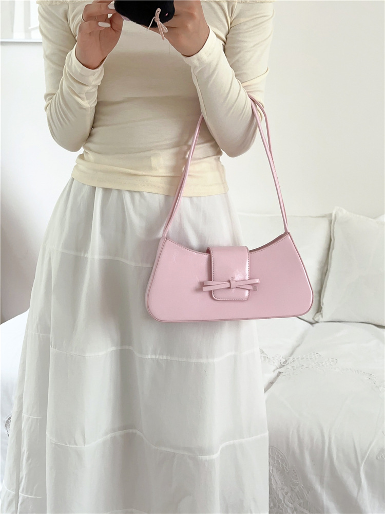 Borsa a tracolla singola rossa da donna 2024, nuova versione coreana, alla moda, minimalista, con fiocco sottobraccio_voghion.com