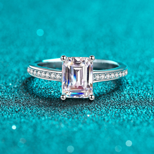 925 silver ring women's moissanite ring plated pt950 gold meson radiant emerald cut ring manufacturer wholesale