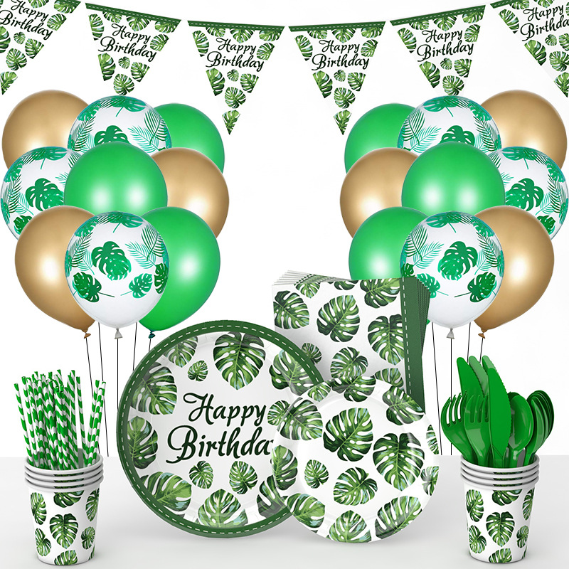 Tortuga amazónica hoja verde planta fiesta de cumpleaños decoración tema plato de papel desechable arreglo suministros plato de cena traje
