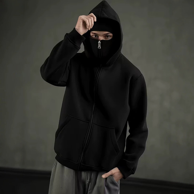 Men's Foreign Trade Plain Hooded Sweatshirt with Double Hood and Zipper, Cool Style, Loose Fit Zip-Up Hoodie Men's Foreign Trade Plain Hooded Sweatshirt with Double Hood and Zipper, Cool Style, Loose Fit Zip-Up Hoodie