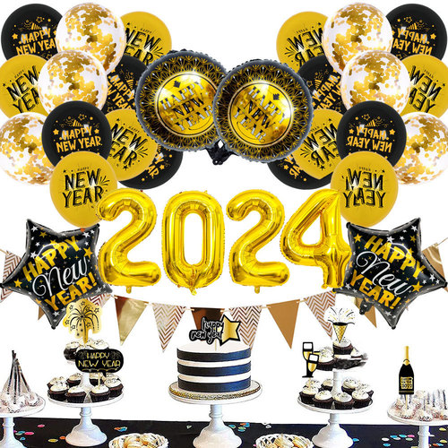 New Year Balloons New Year's Eve Decoration Balloon Set 2024 New Year's Day Decoration New Year Balloons Holiday Party Decoration Balloons