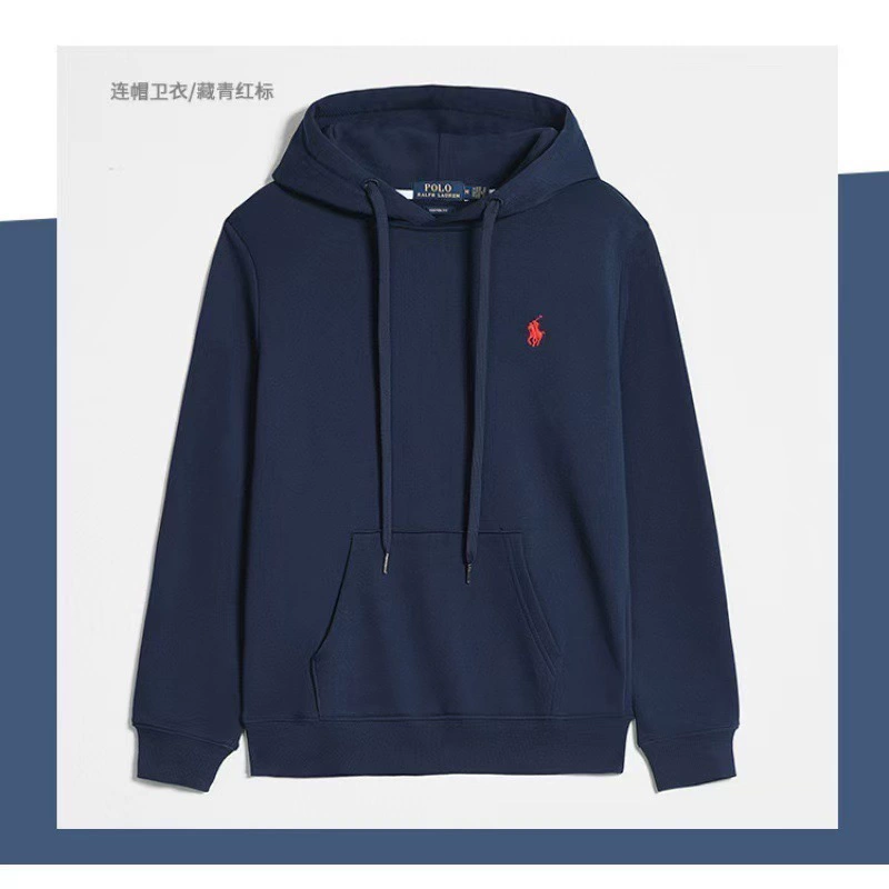 Demi-season fleece hoodie, men's zip cardigan with embroidered pony, casual fit, sizes S–XXXL
