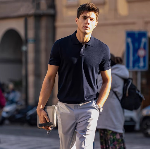 POLO camisa solapa suéter de manga corta hombres negocios británicos slim fit verano hielo seda Europa y América marea comercio exterior transfronterizo al por mayor
