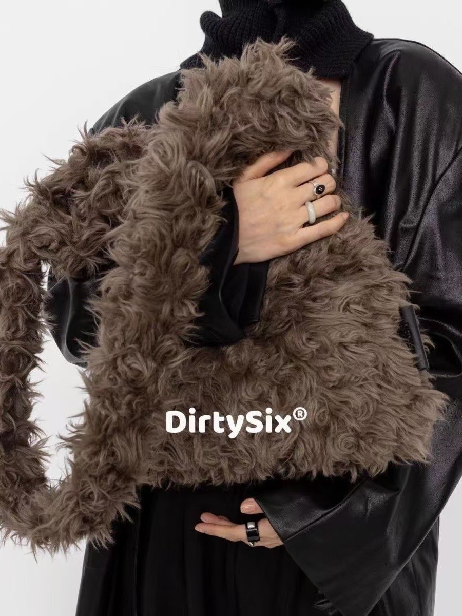 DirtySixオリジナル秋冬メシア少女毛羽立ちワンショルダーバッグ放浪风ビッグサイズレトロトートバッグ