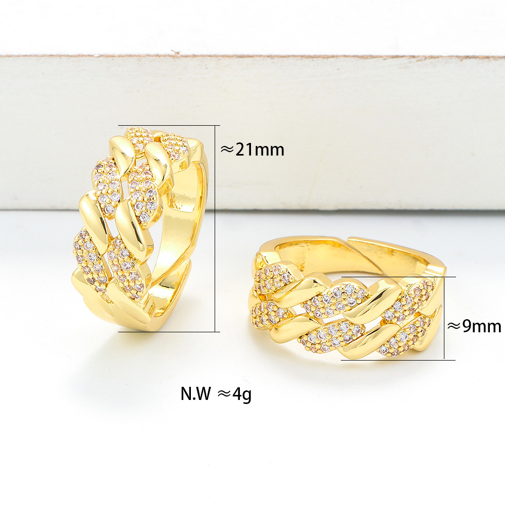 Unisex Gender Plating Design Hip Hop Inlaid Zircon Chain Ring Wholesale