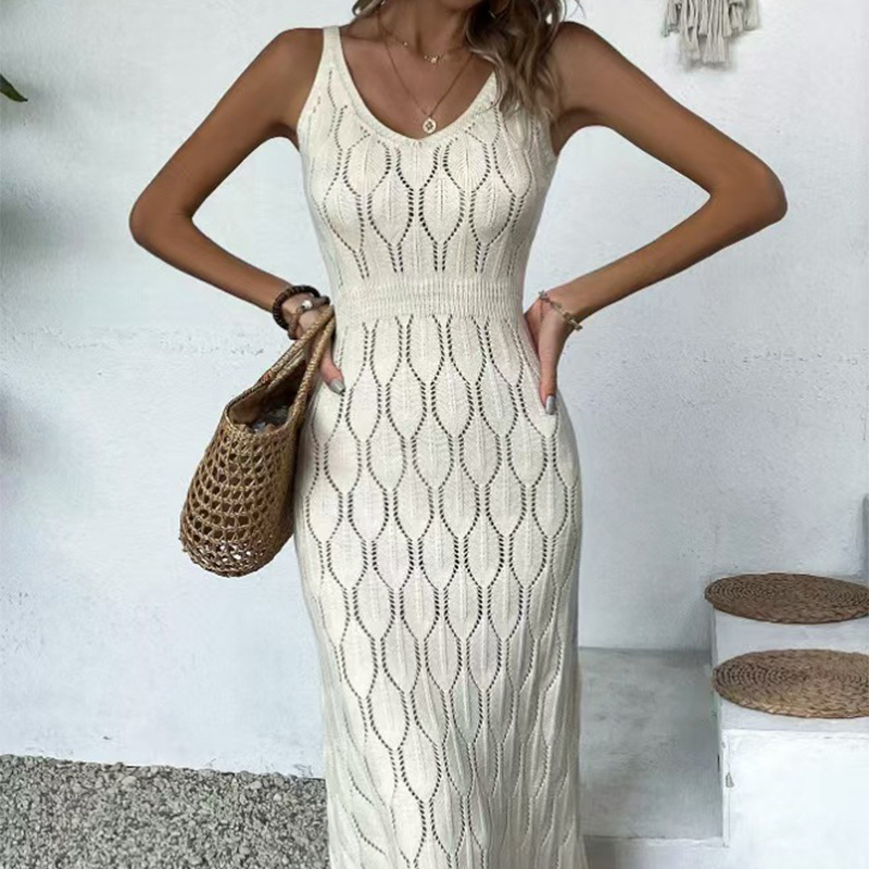 Cross-Border New European and American Style Knitted Beach Dress, Sexy Sleeveless Hollow-Out See-Through Seaside Vacation Dress, Sun Protection Clothing Cross-Border New European and American Style Knitted Beach Dress, Sexy Sleeveless Hollow-Out See-Through Seaside Vacation Dress, Sun Protection Clothing
