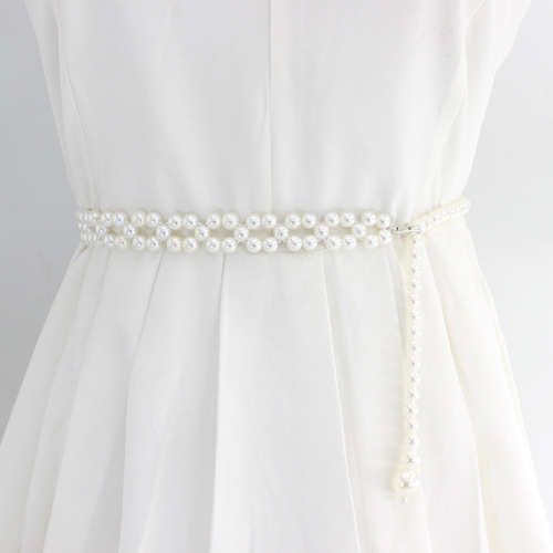 Hook Pearl Belt Women's Dress Hanfu Accessories Slim Waist Chain Elegant Elastic Elastic Waistband Three Types