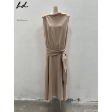 HD106#THE LOW韩国东大门代购法式优雅堆堆领绑带收腰无袖连衣裙