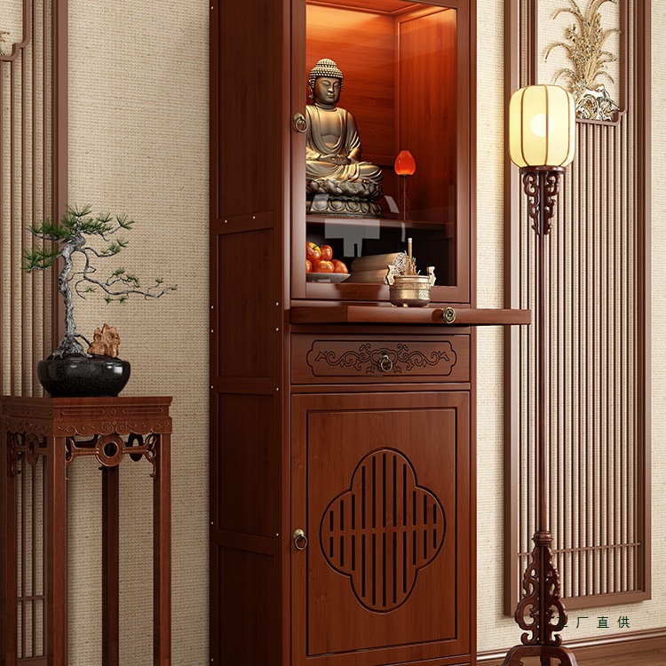 New Chinese-Style Standing Cabinet for Buddhist Altar, God of Wealth Offering Table, Guanyin Buddha Statue Offering Stand, Household Non-Solid Wood Incense Altar