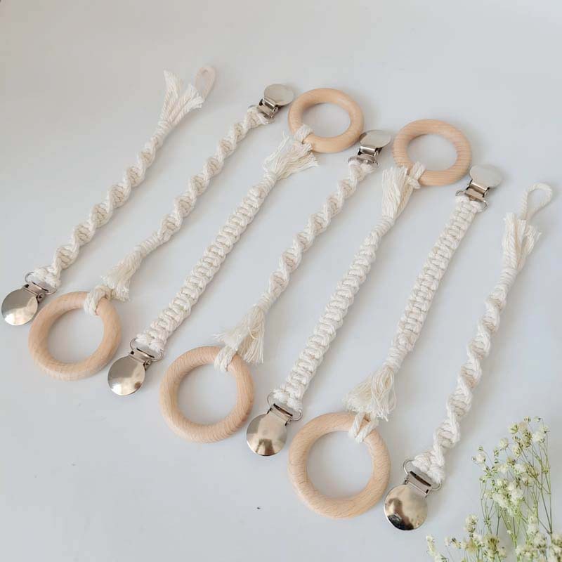 Nuevo bebé suministros plana pezón clip DIY bebé creativo hecho a mano tejido de algodón cuerda pezón cadena pezón cuerda