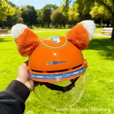 New Orange Ear Helmet Decorations, Ski Helmet, Motorcycle Helmet Small Accessories, Meituan Doll (Motosiklet dəbilqələri) - a-pair-of-orange-and-white-ears-helmet-not-included