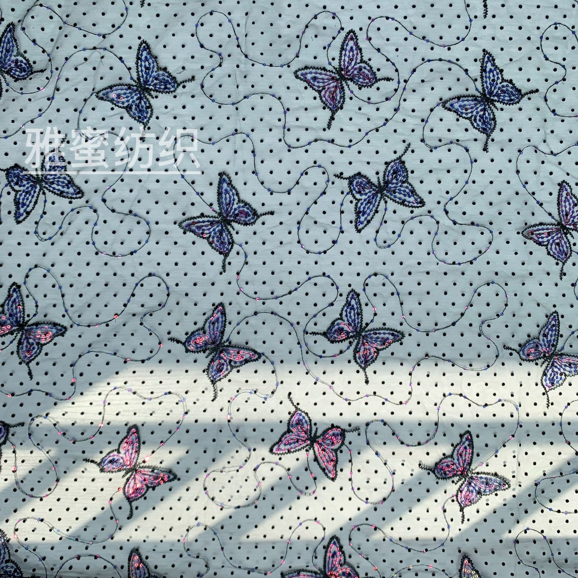 Punto brillante flocado mariposa bordado pieza mágica color lentejuelas Malla tela vestido de las mujeres etapa desgaste Lolita tela