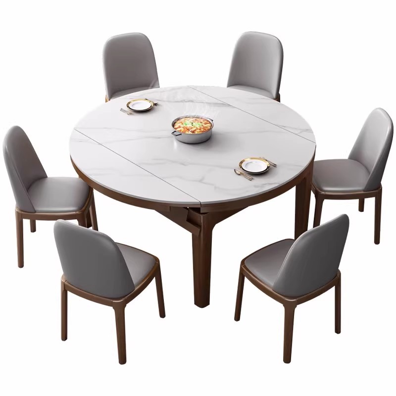 Mesa y silla de comedor de tabla de roca simple 2023, nueva mesa redonda variable, pequeña casa, mesa de comedor plegable moderna y de lujo ligera