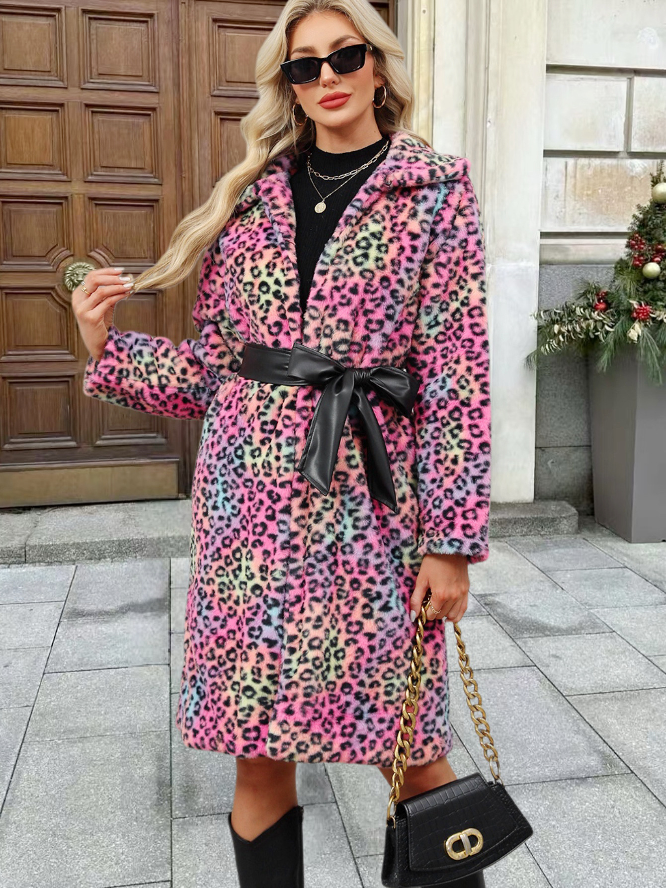 Women's Clothing Luxury Faux Fur Coat – Leopard Print Winter Coat With Notched Collar For Women​_voghion.com