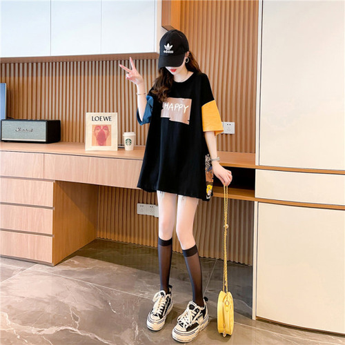 5946 Official Picture [Special Price][6535 Pull Frame] Summer new Korean style loose design splicing short-sleeved T