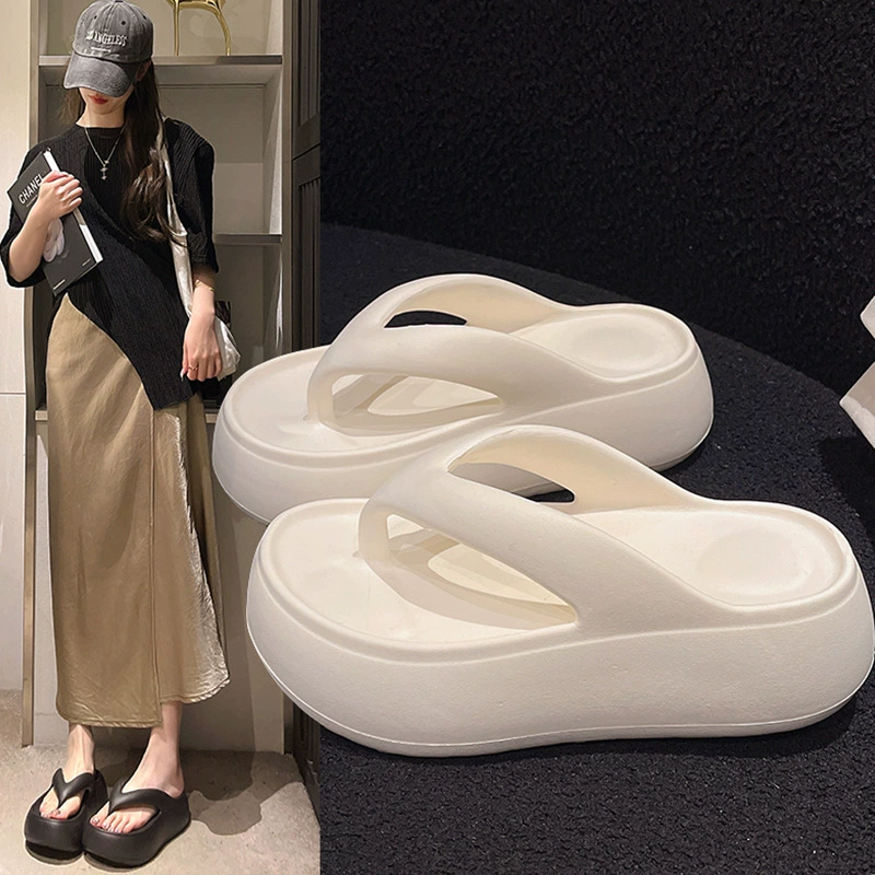 Шлепанцы на толстой подошве для женской летней верхней одежды, новые пляжные туфли, увеличивающие рост и стройнящие, домашние сандалии и тапочки из ЭВА.