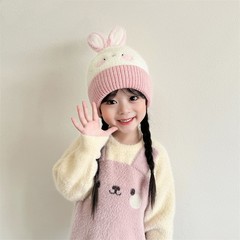 ベビー帽子冬の女の子の漫画プルオーバー帽子かわいい小さな男の子ニットウール帽子子供の暖かい耳保護帽子