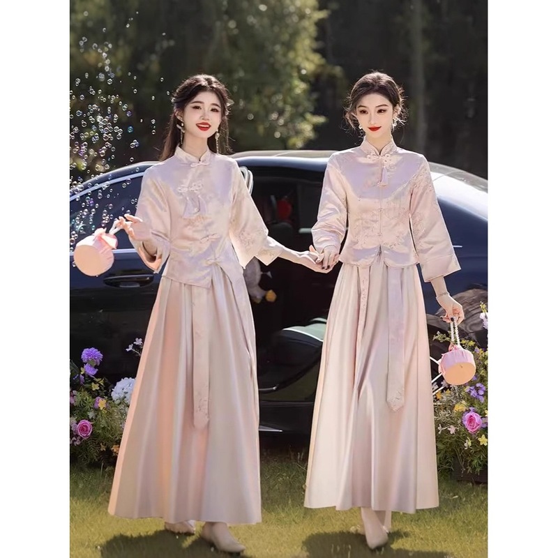 新中式伴娘服女2025秋冬新款小众高级感旗袍礼服平时可穿姐妹团裙|undefined