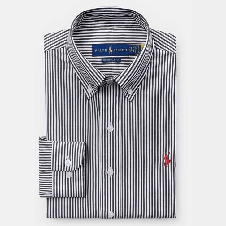 2214 # Camisa de manga larga a rayas, etiqueta de caballo, comercio exterior, camiseta de solapa bordada para hombres, camisa POLO para hombres transfronterizos