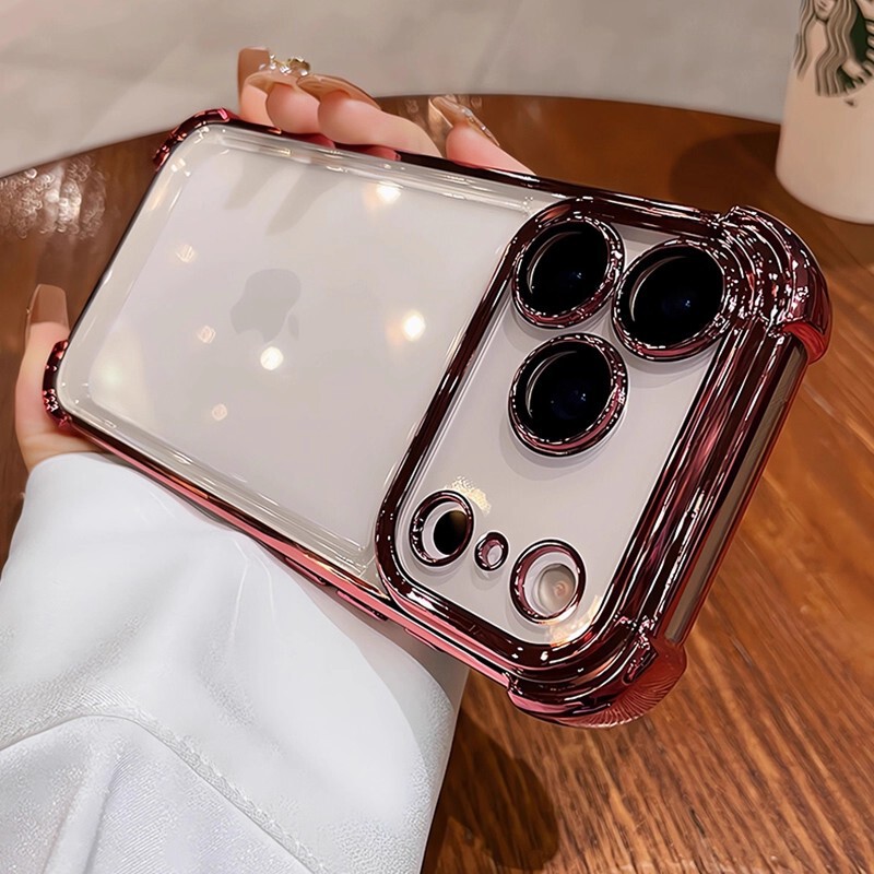 适用iphone17promax手机壳电镀四角防摔透明苹果16全包镜头膜软套|undefined