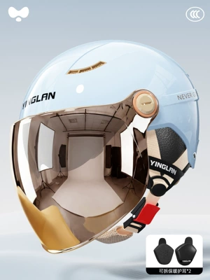 Motosiklet kaskı (dəbilqə): and Men's National Standard 3C - 3c-sky-blue-electroplated-outer-long-double-mirror-detachable-ear-protection-one-size-fits-all