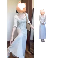 Темперамент Royal Sister Fengfeng юбка леди 2025 Южная Корея японская новая талия тонкая с длинными рукавами холодная длинная юбка