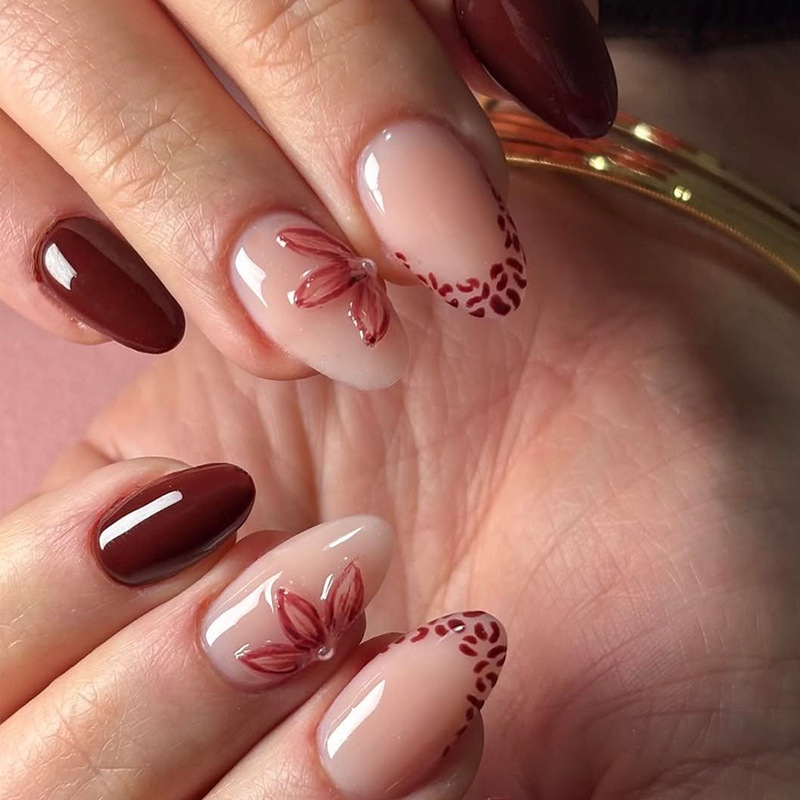Lefan Manicure 3D Flower Cherry Red French Style Wearable Nails Leopard Print Vintage Style False Nails Almond Shaped Nails Lefan Manicure 3D Flower Cherry Red French Style Wearable Nails Leopard Print Vintage Style False Nails Almond Shaped Nails