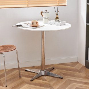 Nordic Simple Solid Wood Dining Table Milk Tea Shop Cafe Round Table Negotiation Table Stainless Steel Household Balcony Casual Table