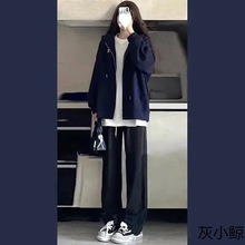 【三件套】春秋季新款套装女学生慵懒风连帽开衫卫衣长袖阔腿裤子