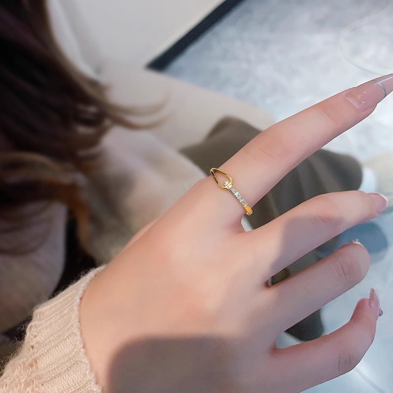 水滴排钻食指戒指女小众设计时尚钛钢18k金个性高级感不掉色指环|undefined