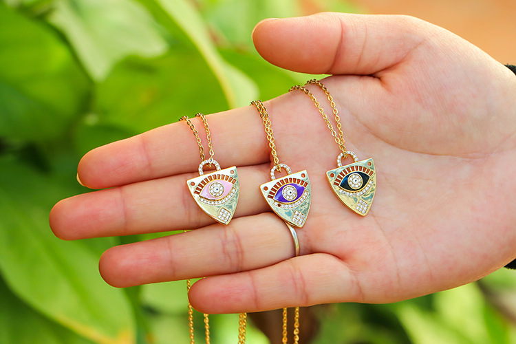 Geometric Pattern Dripping Oil Eye Pendant Necklace Geometric Color Devil's Eye Clavicle Chain