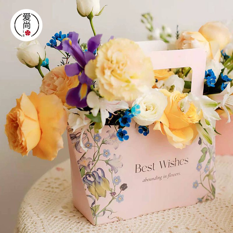 女神节维密花园手提盒妇女母亲节礼物插花袋鲜花包装花艺手提纸盒