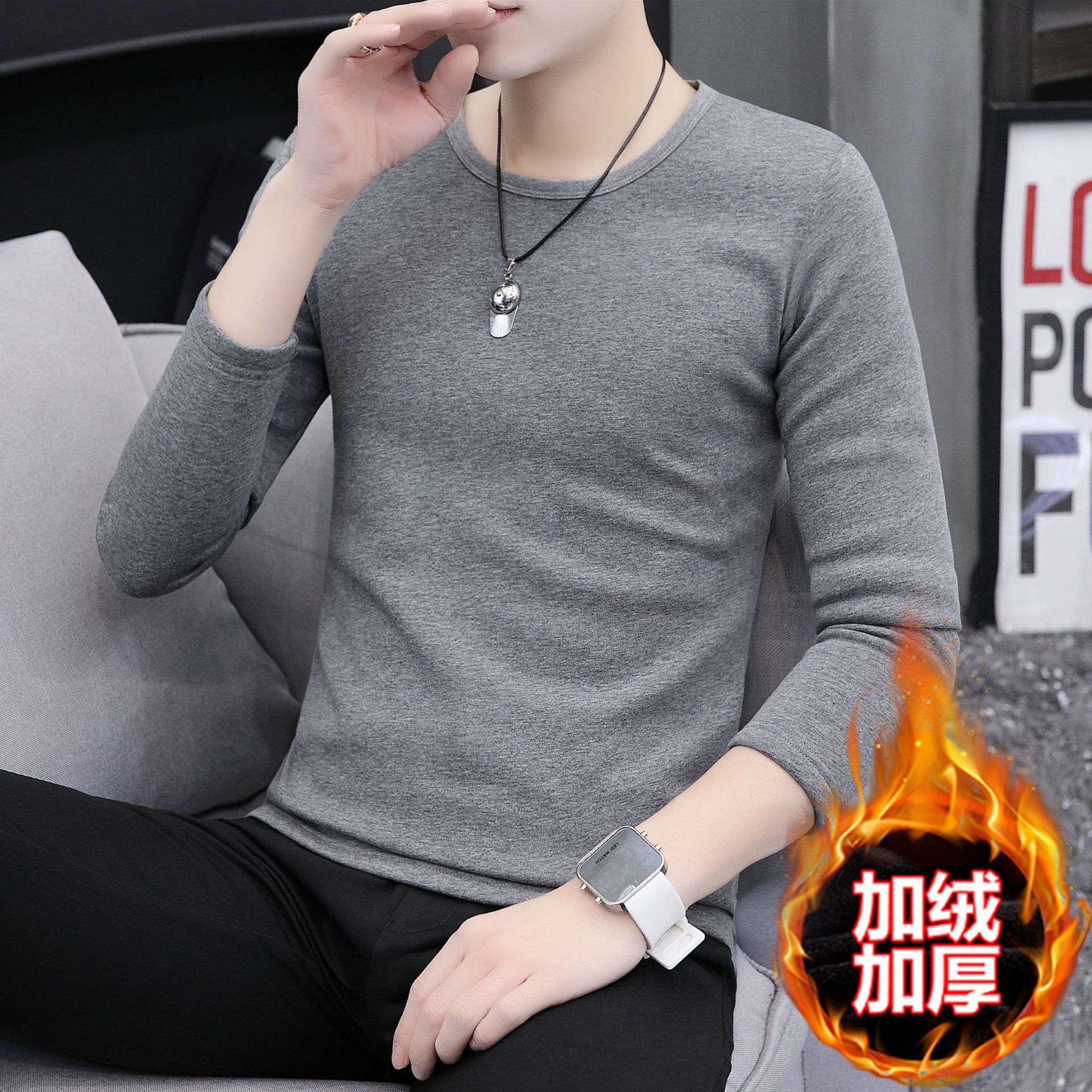 벨벳 라운드넥 다크 그레이