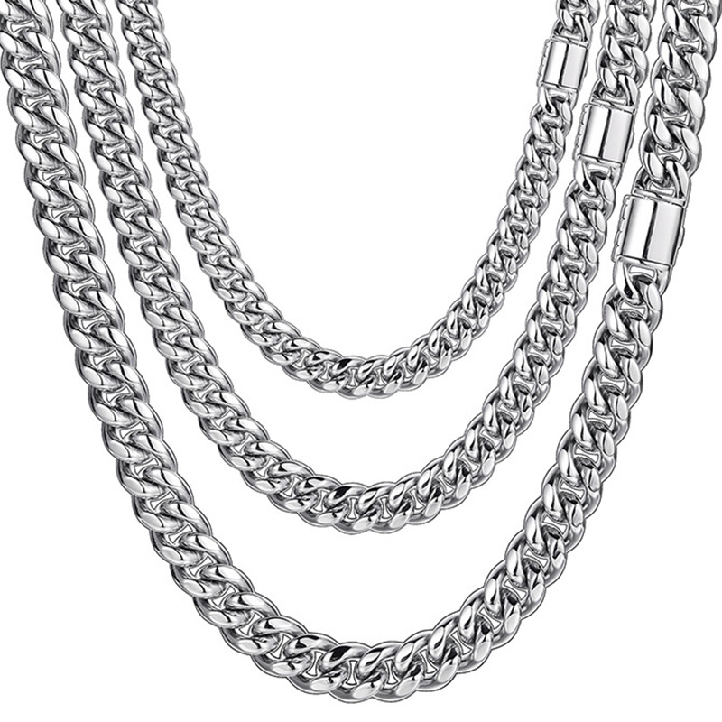 chain necklace, men's titanium steel high-end jewelry, women's flip button lock bone Cuban chain, coarse style_voghion.com