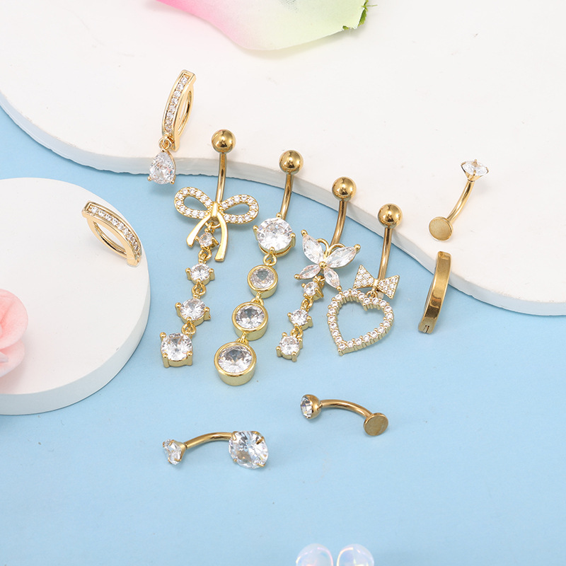 Hot Selling New 10Pc Stainless Steel Zircon Navel Rings Butterfly Heart Belly Button Piercing Set detail image 8