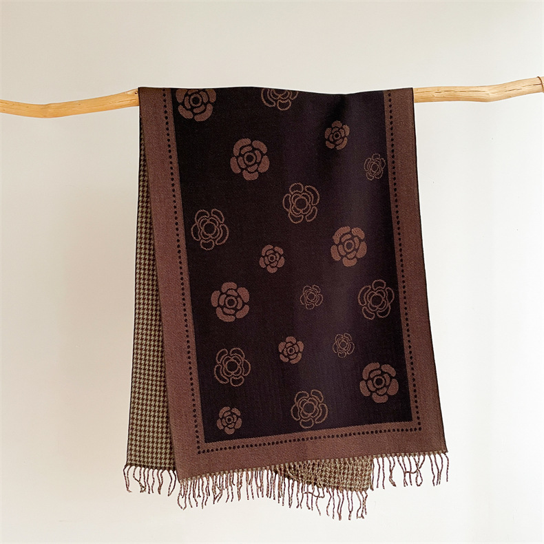 Herbst und Winter neue Tasche Damen Kerngarn Kamelie Tausend Vogelgitter doppelseitig warm Schal vielseitig dekorative Kaschmirschal_voghion.com