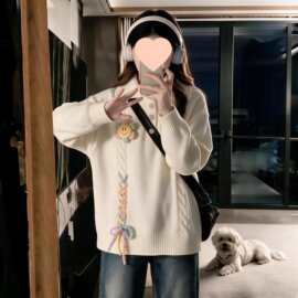 小清新学院风领毛衣女秋冬新款宽松设计感减龄针织衫图片色