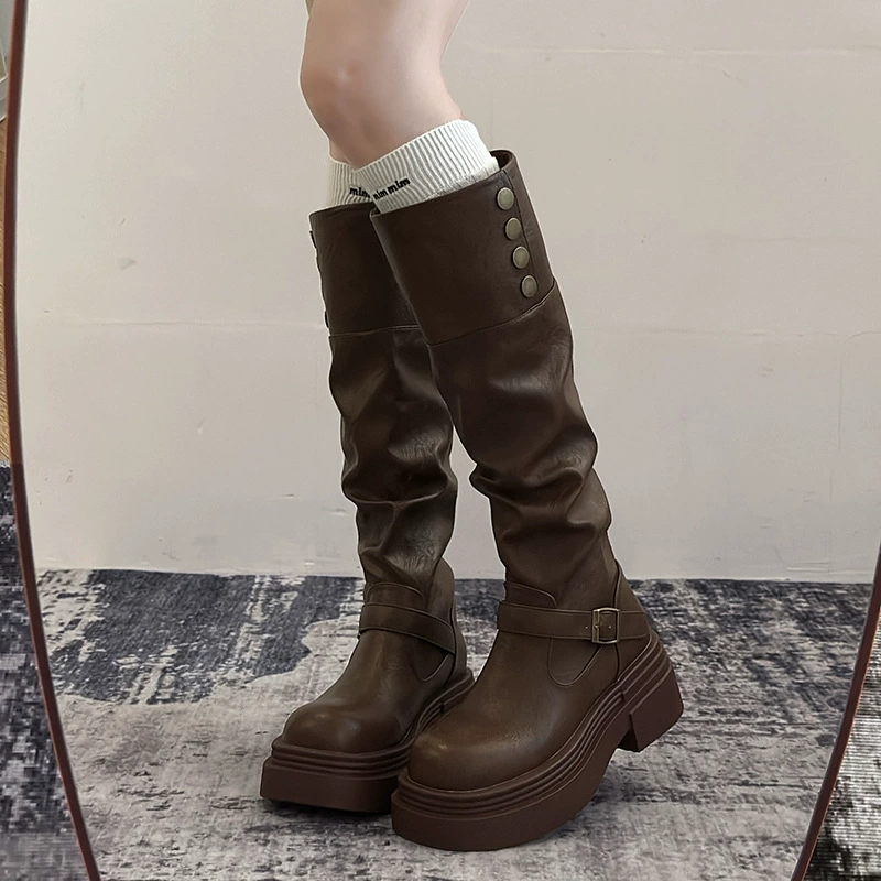 Высокие платформенные сапоги до колена (Martens) — деми-сезон, размеры 35–40 для подростков