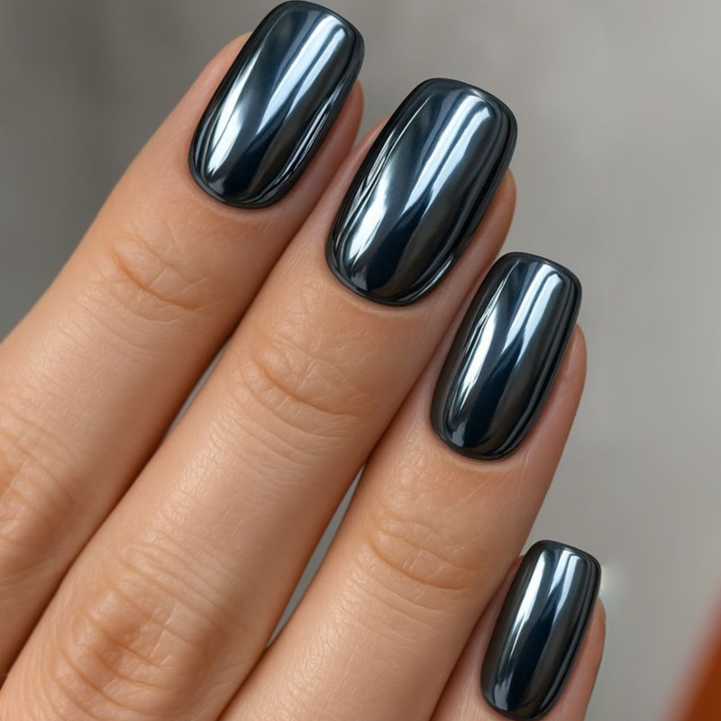 Gray Electroplated Shiny Manicure, Removable Fake Nails, Gothic Style Nails, European and American Fashion Nail Patches Gray Electroplated Shiny Manicure, Removable Fake Nails, Gothic Style Nails, European and American Fashion Nail Patches