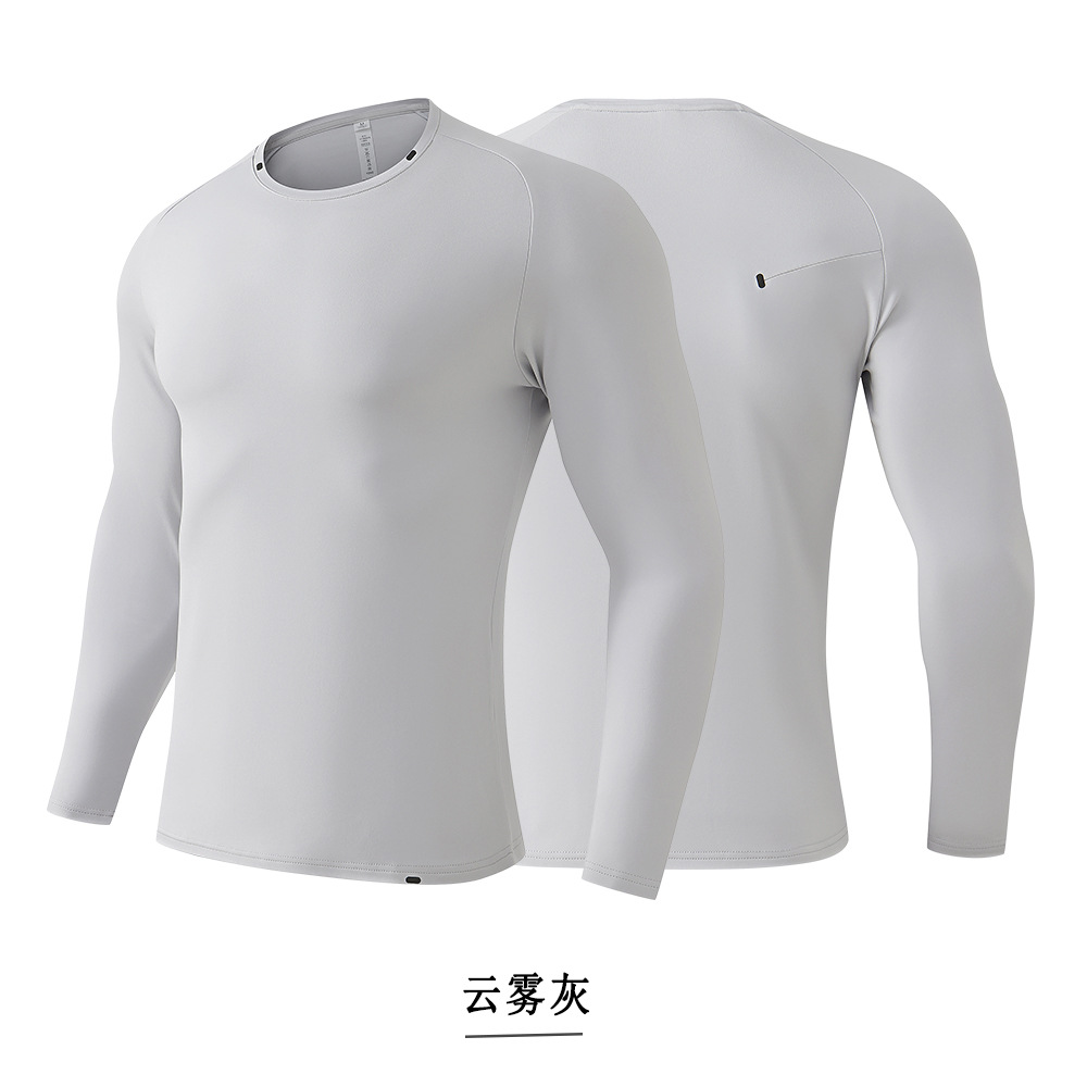 Otoño y invierno nueva chaqueta deportiva al aire libre con camiseta de cuello redondo de manga larga de vello, ropa de entrenamiento elástico de secado rápido para hombres